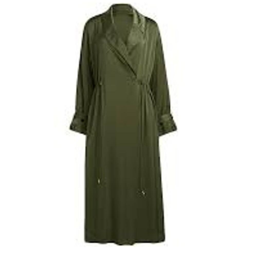 adidas Ivy Park Halls of Ivy L Long Satin Jacket Olive Duster Dress Trench - Picture 2 of 8